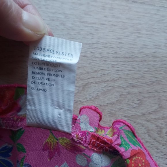 JOSIE Natori Chiffon Floral Ruffle Kimono Mini Robe Tie-Waist Pink Women Small - Picture 9 of 9